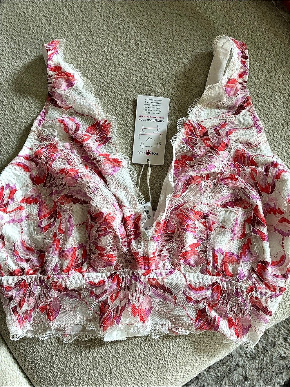 Cosabella Paradiso Curvy Medium Plungie Bra Floral Bralette rossa white NWT